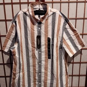 Banana Republic Men's Striped Shirt - Brown, White, Gray